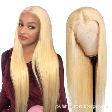 613 Closure Wigs For Black Women Human Hair Virgin Cuticle Aligned Hair Blond HD Lace Front Wig Straight 613 Full Lace Wigs